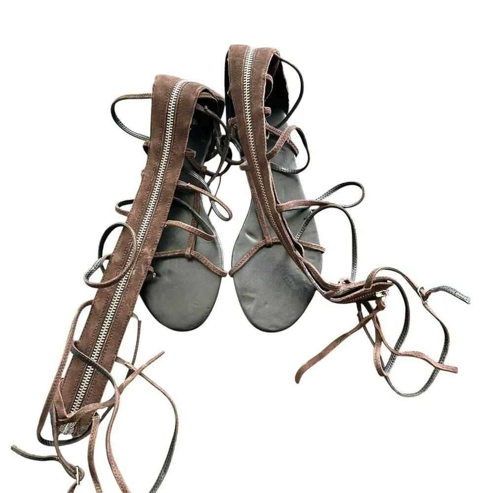 NWT Zara Sandals 37 US 6.5 Flat Brown Suede Leather Gladiator  REF 1616/910 - Picture 6 of 10